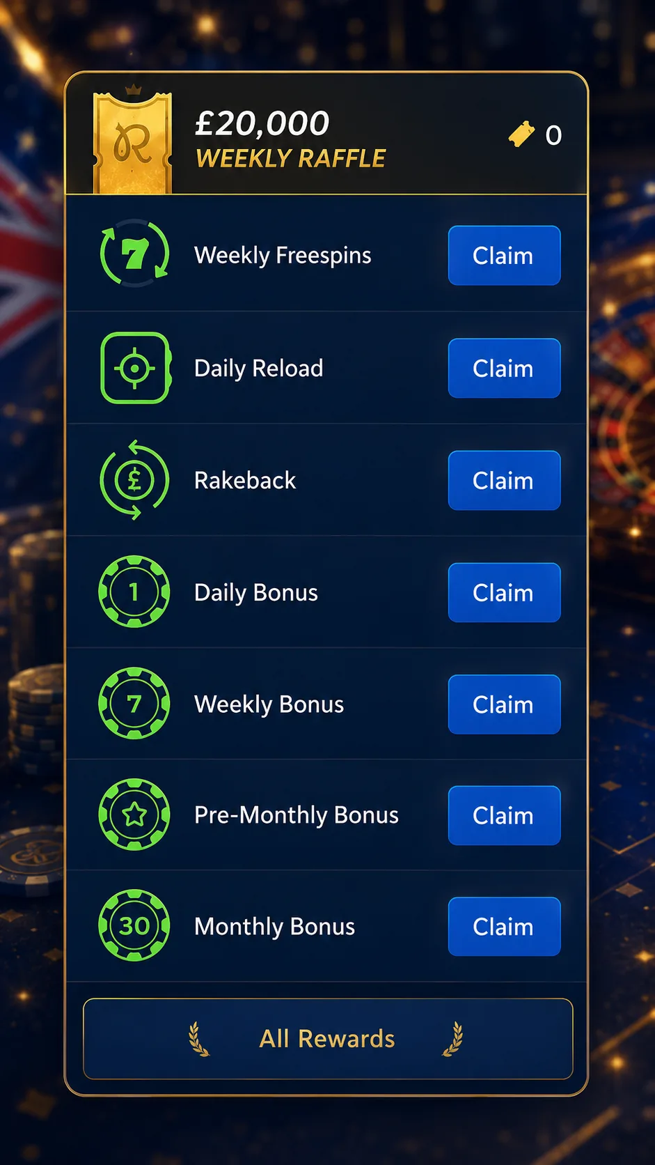 Rainbet rewards mobile account screen